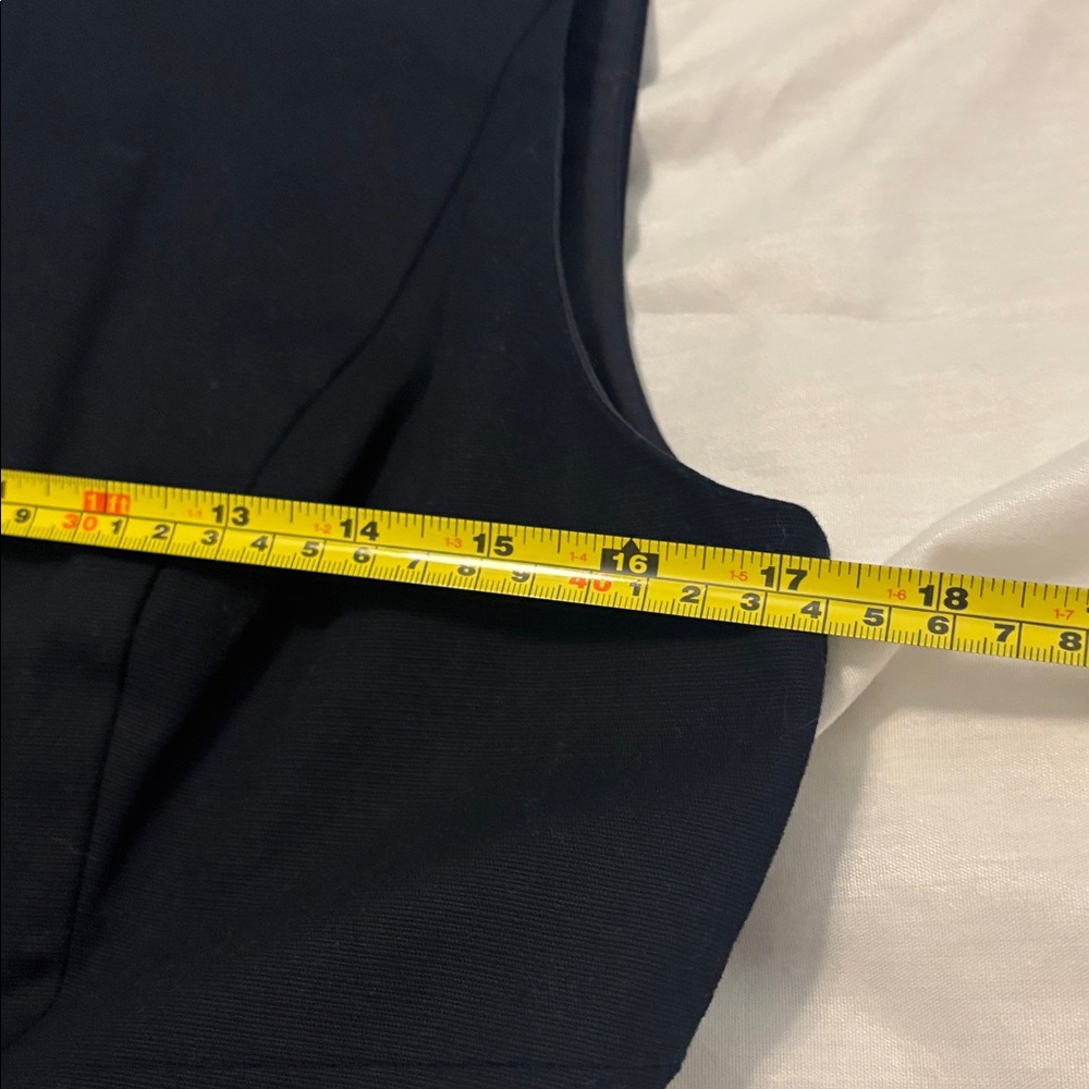 Cue Navy Mini shift Dress SZ 10 cotton stretch belt loop minimalist career wear - Picture 7 of 15